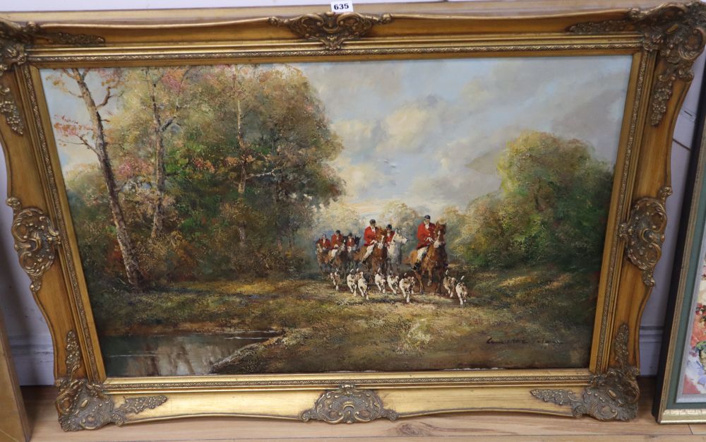 20th Century School, Hunting scene, indistinctly signed, oil on canvas,